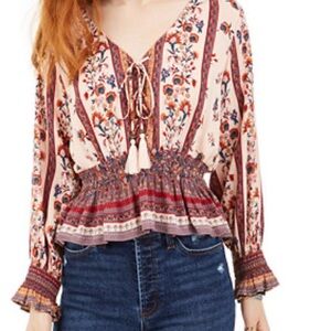 Angie bohemian floral Lace up blouse